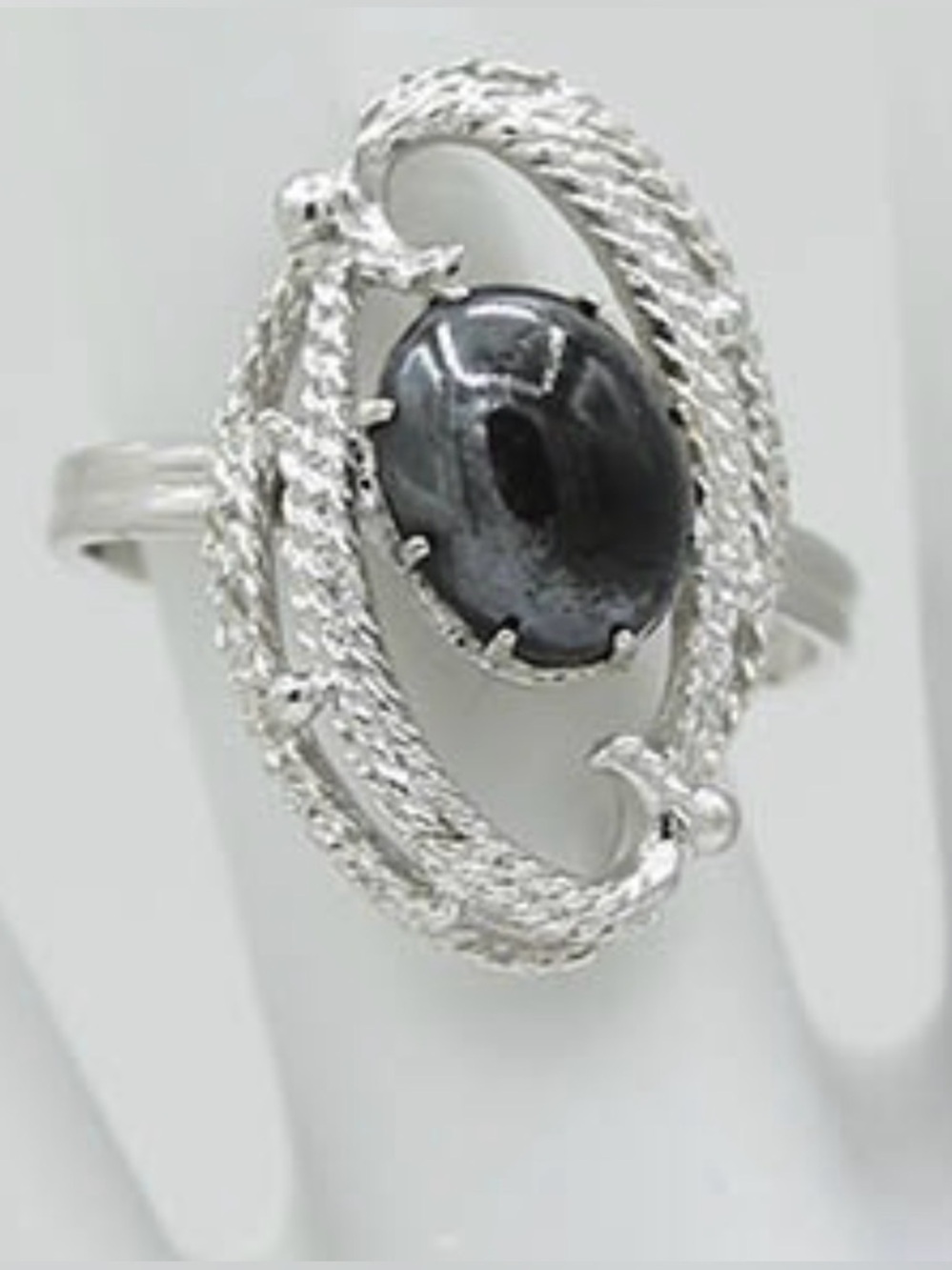 Vintage 1971 Sarah Coventry Ebb Tide Hematite Cabochon Ring Adjustable Signed